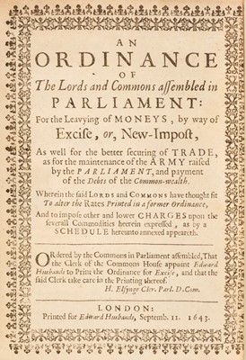 Lot 96 - English Civil War. An Ordinance of the Lords and Commons assembled in Parliament, Sep. 11, 1643