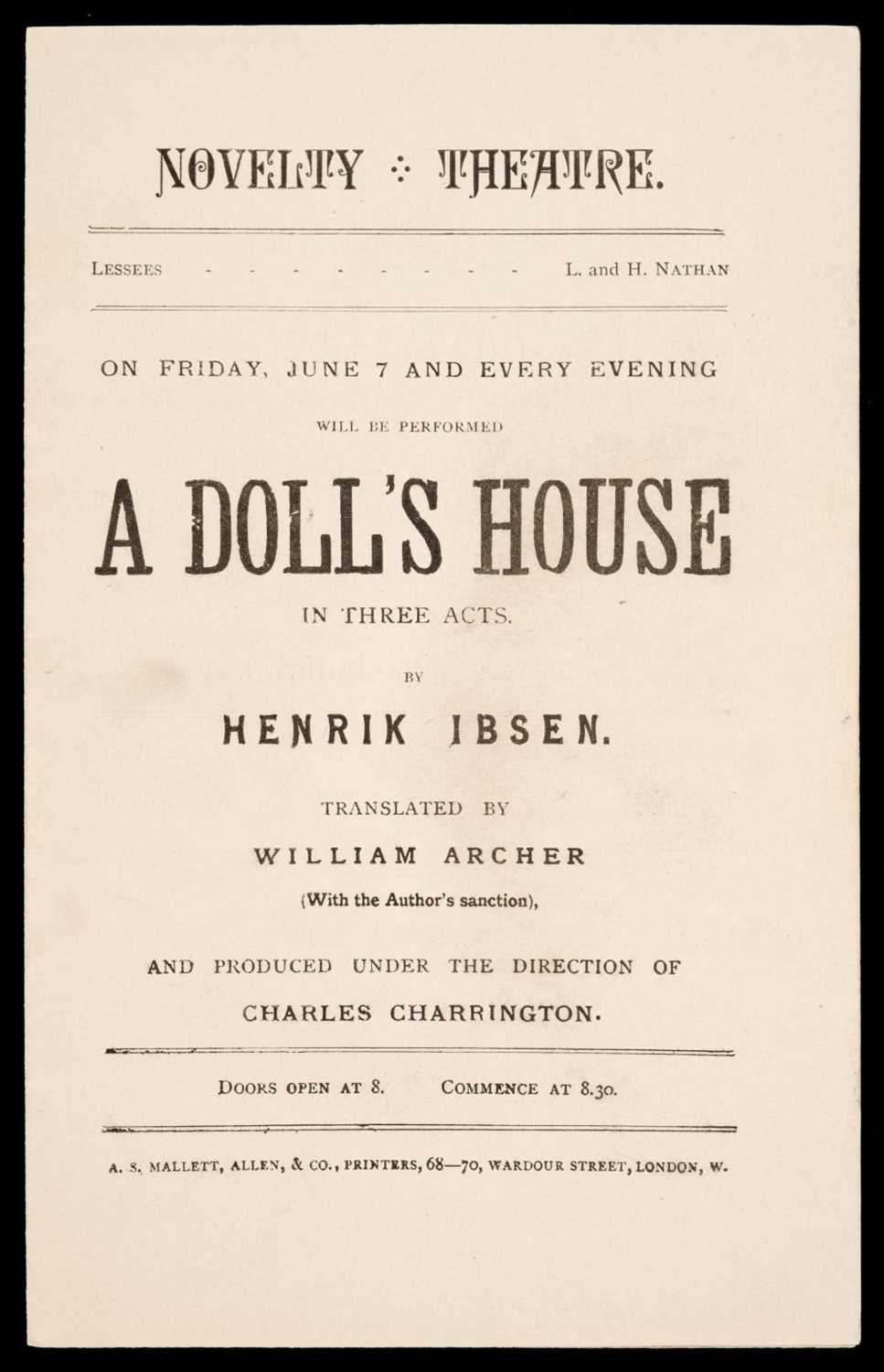 Lot 238 - Ibsen (Henrik). A Doll's House, Translated