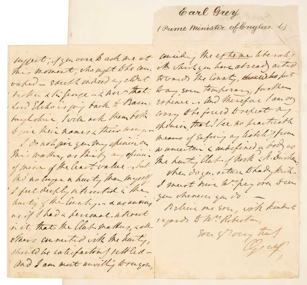 Lot 214 - Grey (Charles, 2nd Earl Grey, 1764-1845). Autograph letter signed, 1818