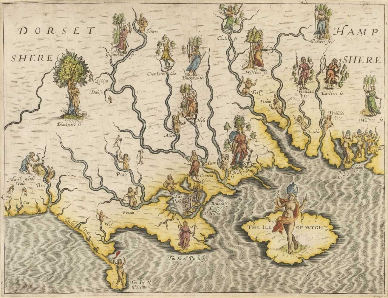 Lot 478 - Hampshire & Dorset. Drayton (Michael), Untitled allegorical map, circa 1612