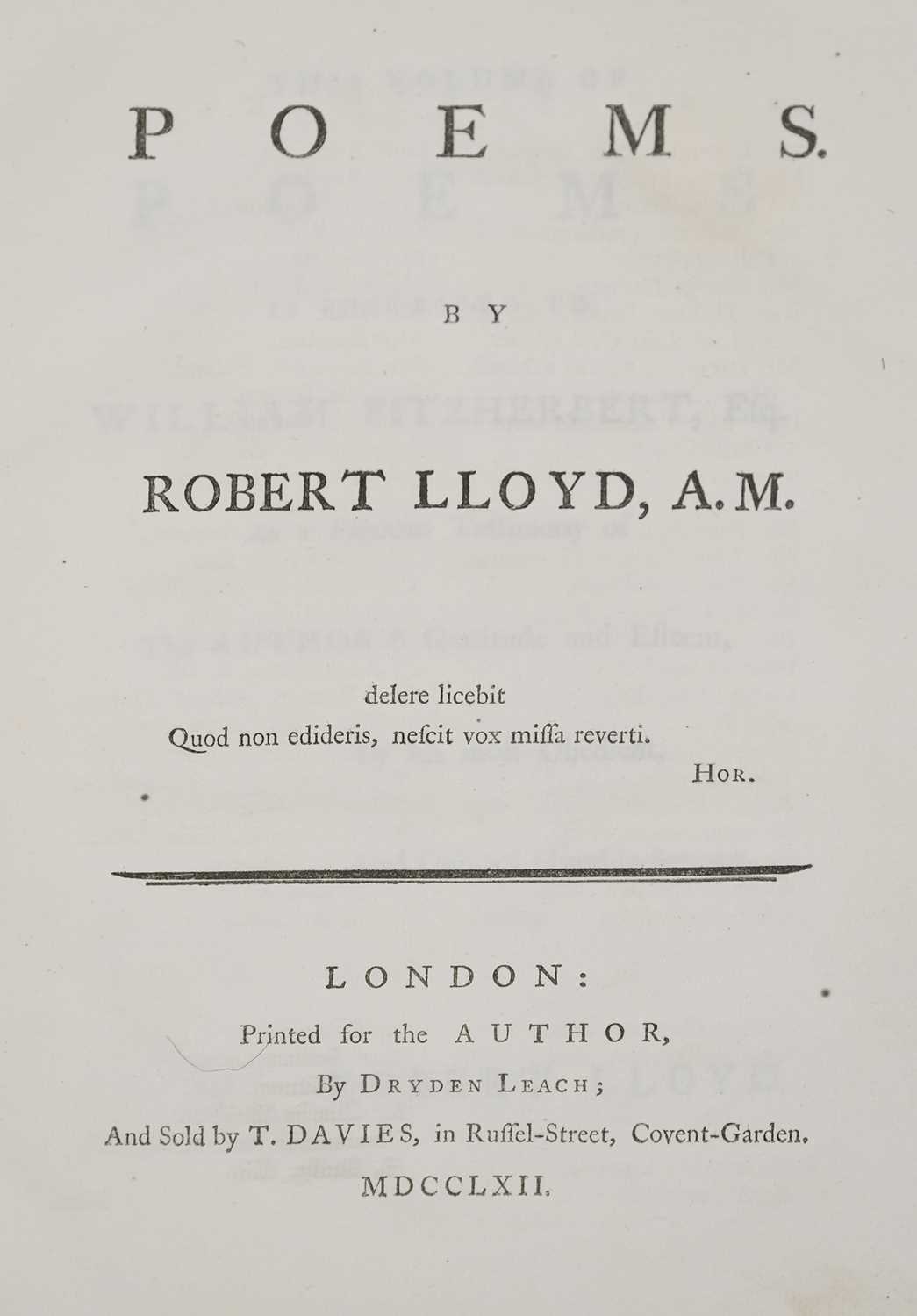 Lot 93 - Lloyd (Robert). Poems, London: Printed for the Author, 1762