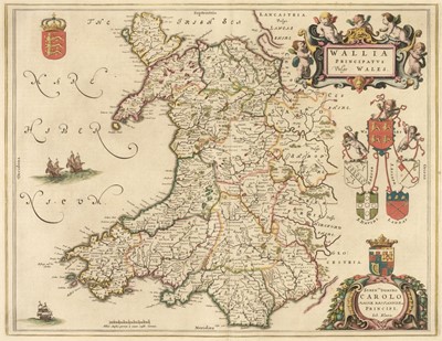 Lot 539 - Wales. Blaeu (Johannes), Wallia Principatus vulgo Wales, Amsterdam, circa 1665