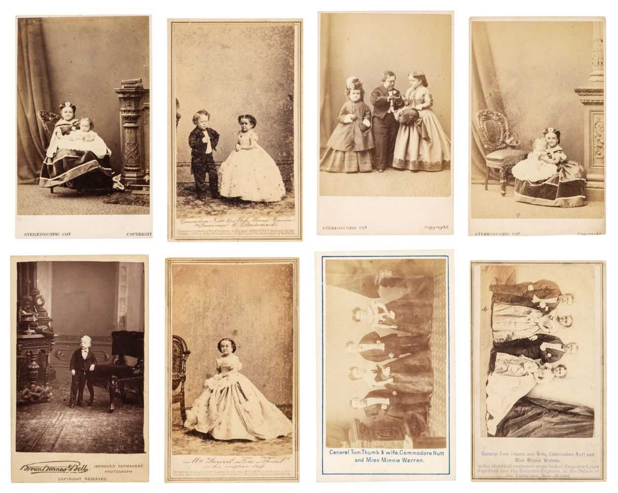 Lot 214 - A group of 8 cartes de visite of general Tom Thumb and his family, 1860