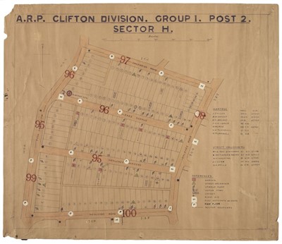 Lot 328 - WWII Air Raid Precaution (ARP) - Clifton Division, Bristol. WWII map of streets