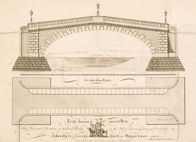 Lot 586 - Bridges. Mackworth (Henry Junr.), Plan and Elevation of Wisbeach Bridge.., 1761