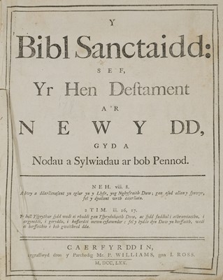Lot 82 - Bible [Welsh]. Y bibl Sanctaidd..., Carmarthen, 1770