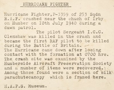 Lot 530 - Battle of Britian. WWII parachute section