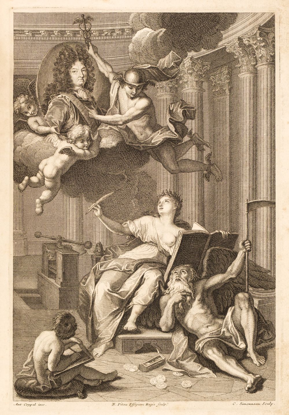 Bernard Picart, Roman Alphabet letter I with Louis XIV decoration