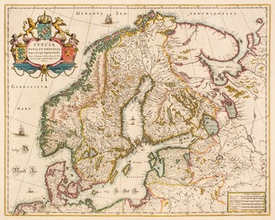 Lot 526 - Scandinavia. Blaeu (W. J.), Suecia, Dania, et Norvegia, Regna Europae..., circa 1640