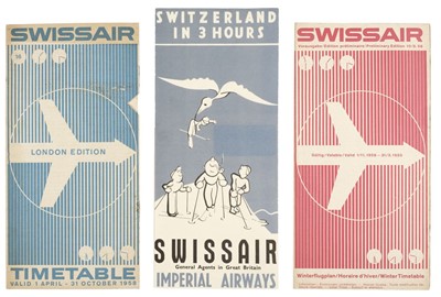 Lot 557 - Civil Aviation. Swissair Timetables and Route Maps