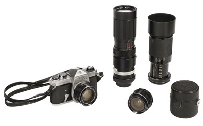 Lot 227 - Asahi Pentax Spotmatic SP 35mm film camera with Super-Takumar 55m f/1.8 and 28mm f/3.5 lenses