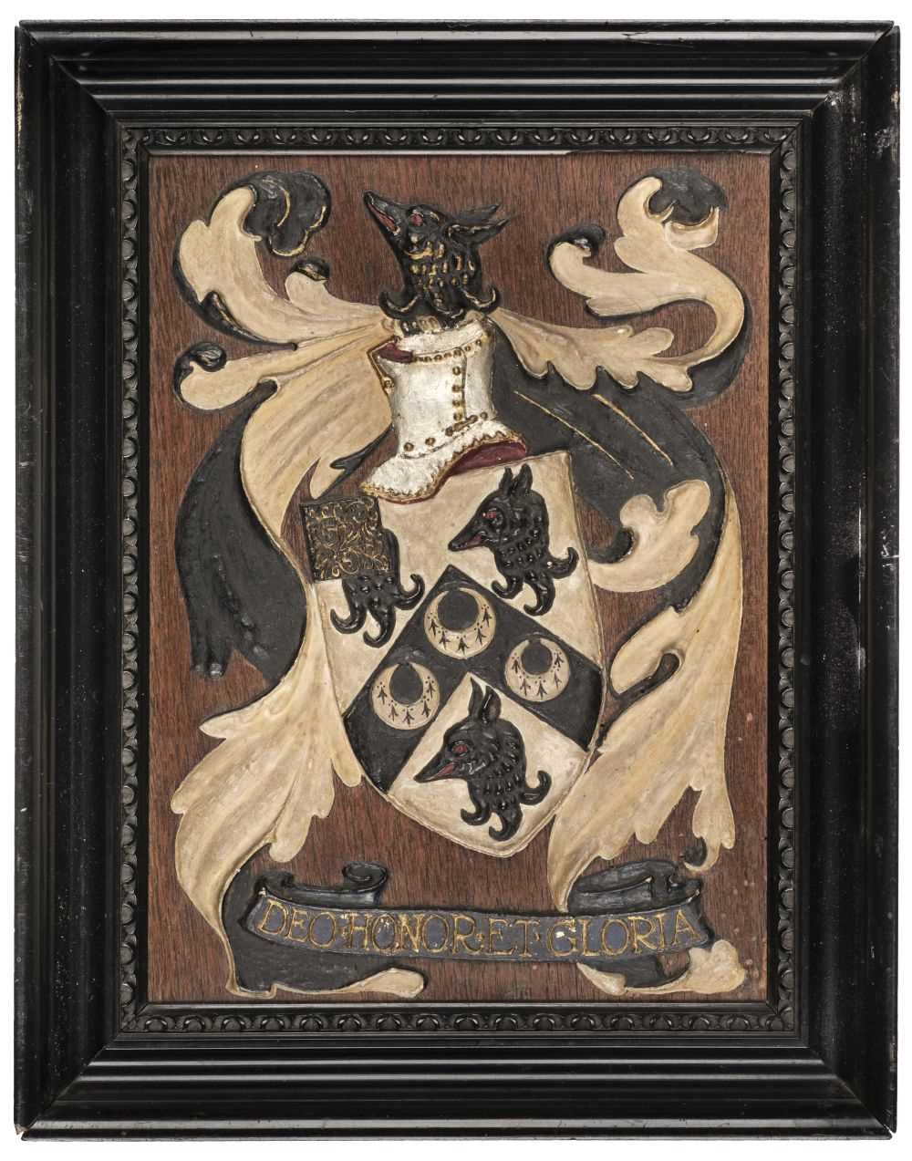 Lot 375 - Heraldry. An armorial panel of Major F.P.R. Nichols M.C.  R.A.S.C., early 20th century