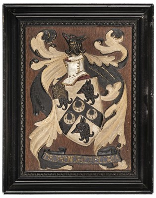 Lot 305 - Heraldry. An armorial panel of Major F.P.R. Nichols M.C.  R.A.S.C., early 20th century
