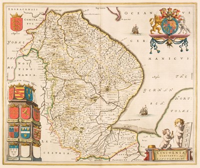 Lot 297 - Lincolnshire. Blaeu (J.), Lincolnia Comitatus Anglis Lincoln-shire, Amsterdam, circa 1646