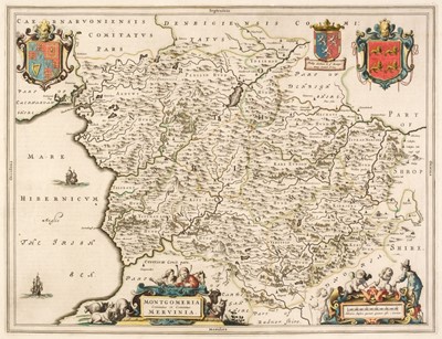 Lot 334 - Wales. Blaeu (J.), Montgomeria comitatus et comitatus Mervinia, Amsterdam, circa 1668