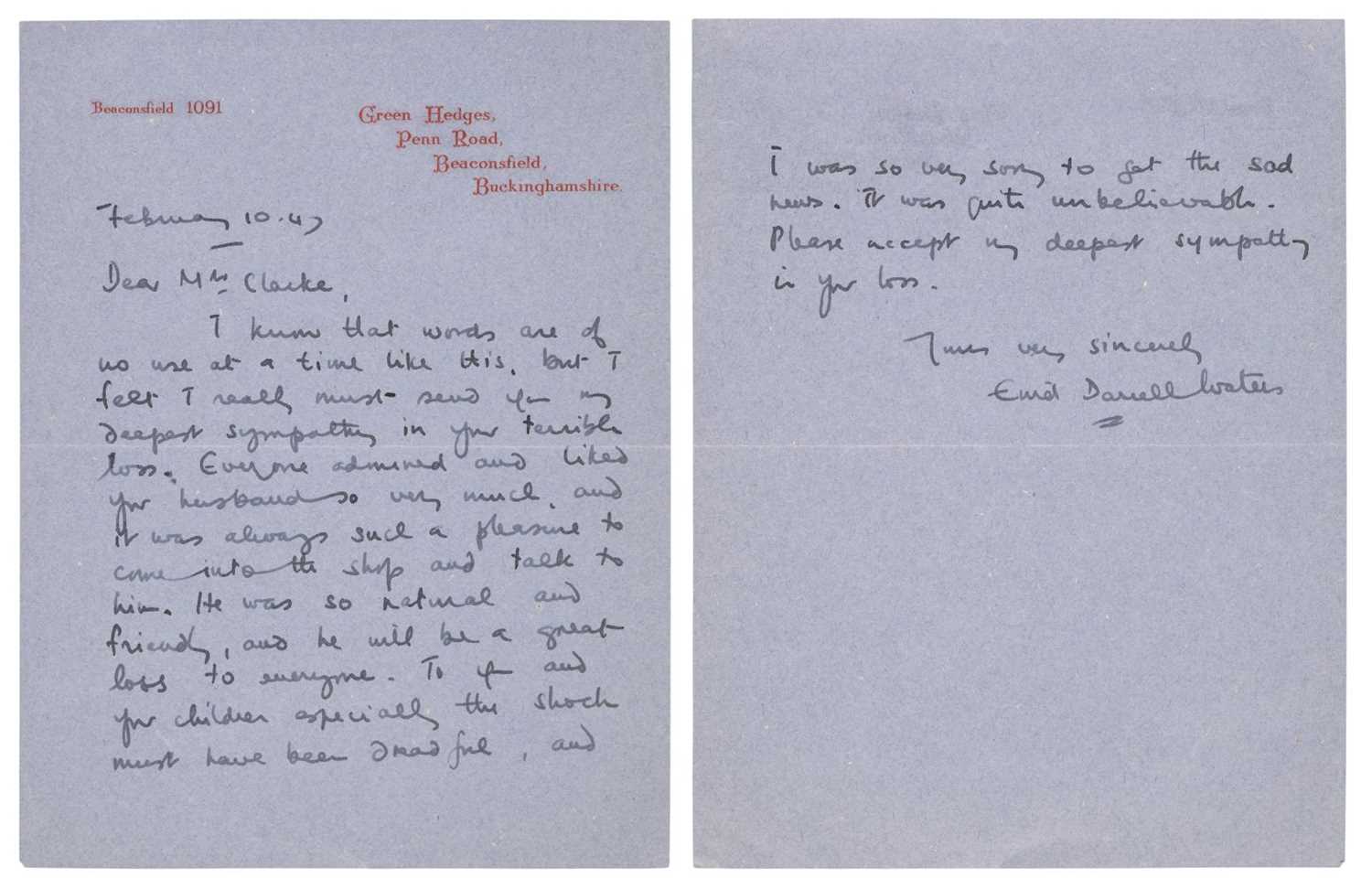 Lot 473 - Blyton (Enid, 1897-1968). Autograph letter signed, 'Enid Darrell Waters', 1947