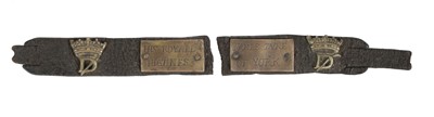Lot 262 - Dog Collar. A late 17-century leather and brass dog collar engraved 'James Duke of York'