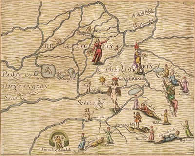 Lot 268 - Cambridge, Bedford & Huntingdonshire. Drayton (Michael). Two allegorical maps, 1622