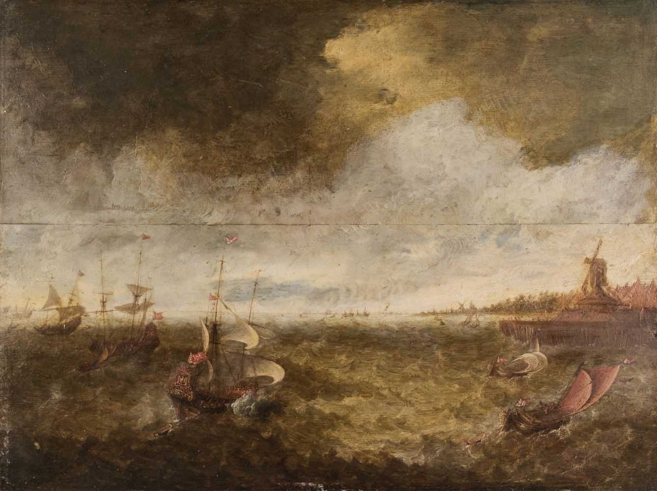 Lot 3 - Dutch School, 17th Century School, Dutch galleons on choppy seas