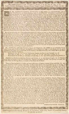Lot 141 - Broadside - Towle (Christopher). The present schools as Mr. Towle, teaches in for the year of 1783