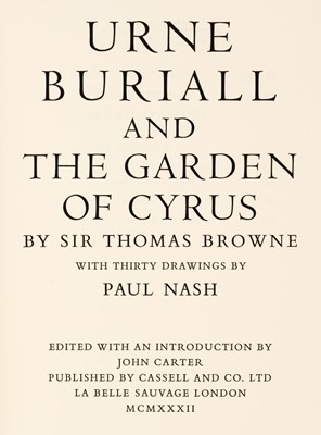 Lot 656 - Nash (Paul). Urne Buriall and The Garden of Cyrus by Sir Thomas Browne