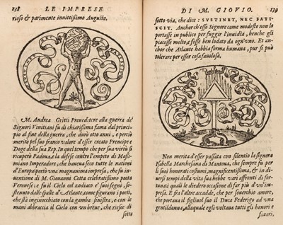Lot 125 - Giovio (Paolo). Dialogo dell' imprese militari et amorose…, Lyon: Guillaume Rouillé, 1574