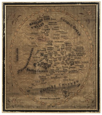 Lot 240 - Embroidered map.  England & Wales, by Eleanor Benington, 1797