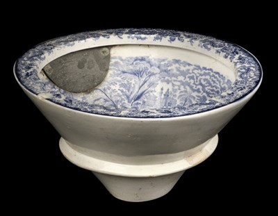 Lot 133 - Toilet Bowl. Victorian blue and white transfer print pottery toilet bowl