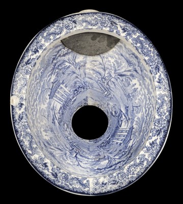 Lot 133 - Toilet Bowl. Victorian blue and white transfer print pottery toilet bowl