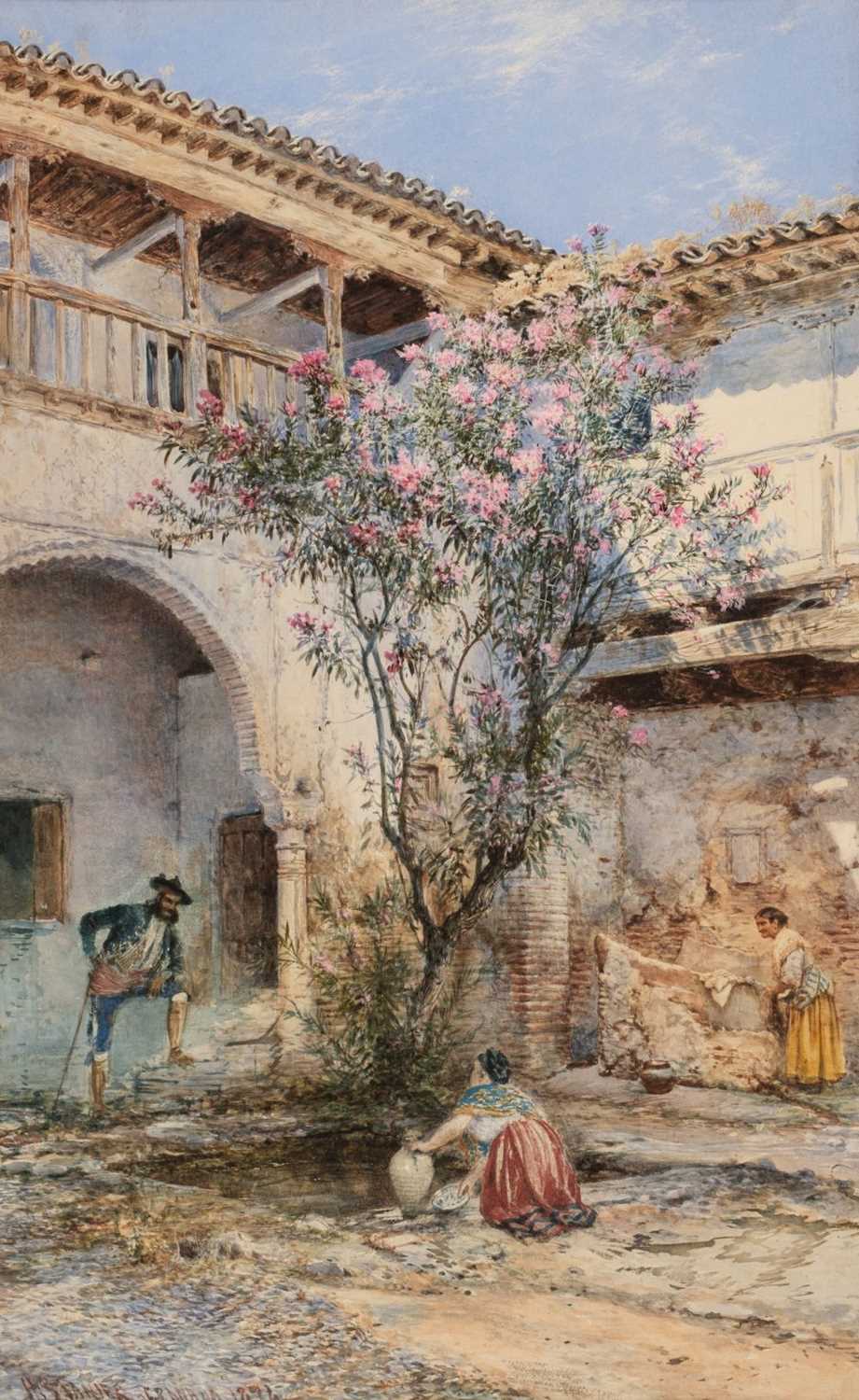 Lot 343 - Stanier (Henry, circa 1831-1894). A Spanish courtyard scene in Granada with figures, 1894