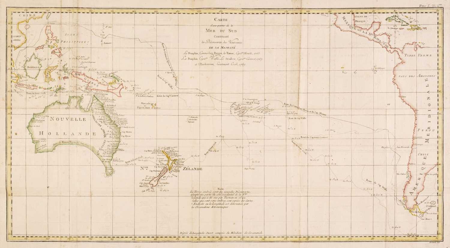 Lot 189 - Southern Pacific Ocean. Bernard (Robert ), Carte d'une partie de la Mer du Sud, 1774
