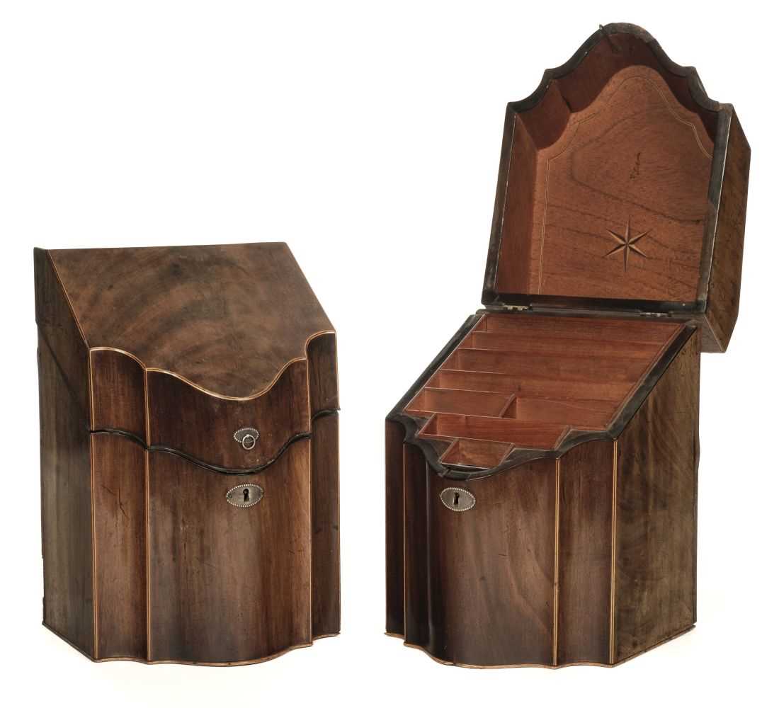 Lot 60 - Knife Boxes. Pair of George III mahogany knife boxes