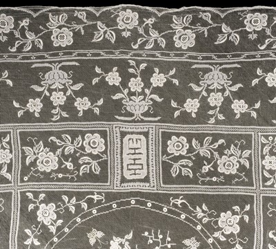 Lot 259 - Lace. A filet lace bedcover, Chinese, early 20th century