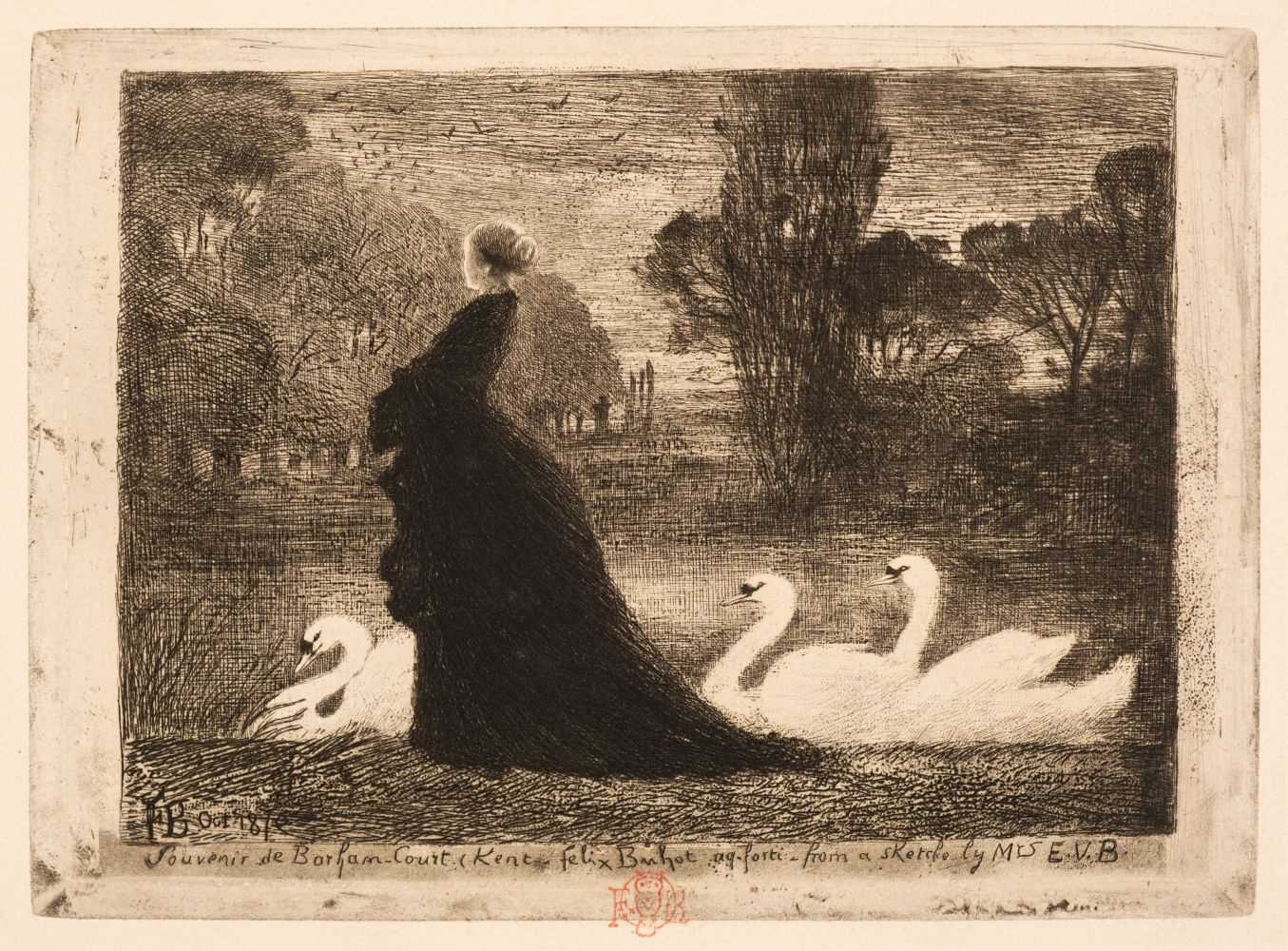 Lot 400 - Buhot (Félix-Hilaire, 1847-1898). La Dame aux Cygnes, 1879