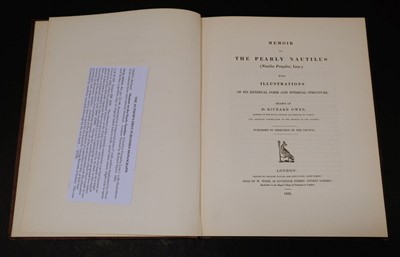 Lot 352 - Owen (Richard). Memoir on the Pearly Nautilus, 1st edition, London, Richard Taylor, 1832