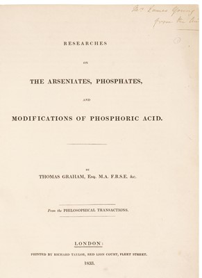 Lot 330 - Graham (Thomas). On The Diffusion of Liquids, R. & J.E. Taylor, 1850