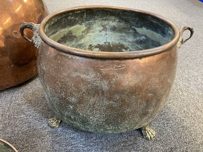 Lot 49 - Copperware. Victorian copper cauldron and other items