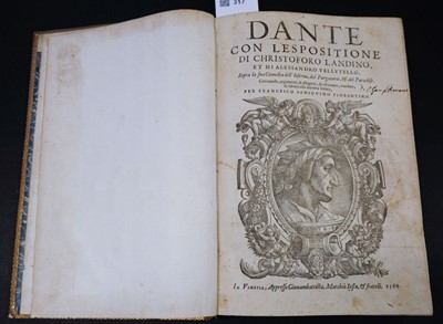 Lot 317 - Dante Alighieri.  Dante con l'espositione di Christoforo Landino..., Venice, 1564