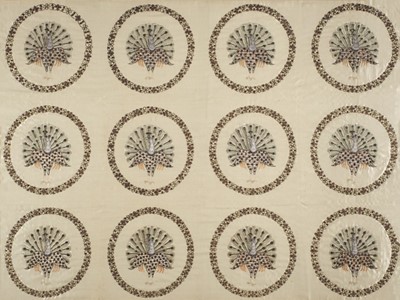 Lot 250 - Embroidery. A metalwork silk panel of peacocks, circa 1900, and an Indian table runner