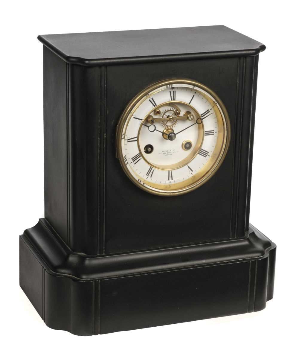 Lot 93 - Mantel Clock. Black slate mantel clock - Payne & Co London