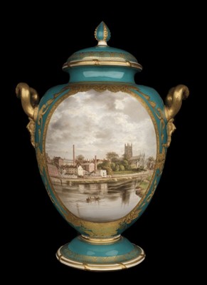 Lot 126 - Royal Worcester turquoise-ground baluster vase, 1863