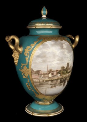 Lot 126 - Royal Worcester turquoise-ground baluster vase, 1863