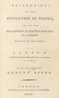 Lot 307 - Burke (Edmund). Reflections on the Revolution in France... , 1st edition, J. Dodsley, 1790