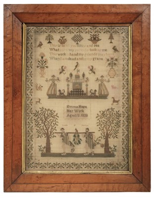 Lot 279 - Sampler. A needlework sampler by Emma Hope, 1838