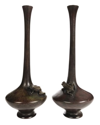 Lot 169 - Vases. Pair of Japanese bronze vases, Meiji period