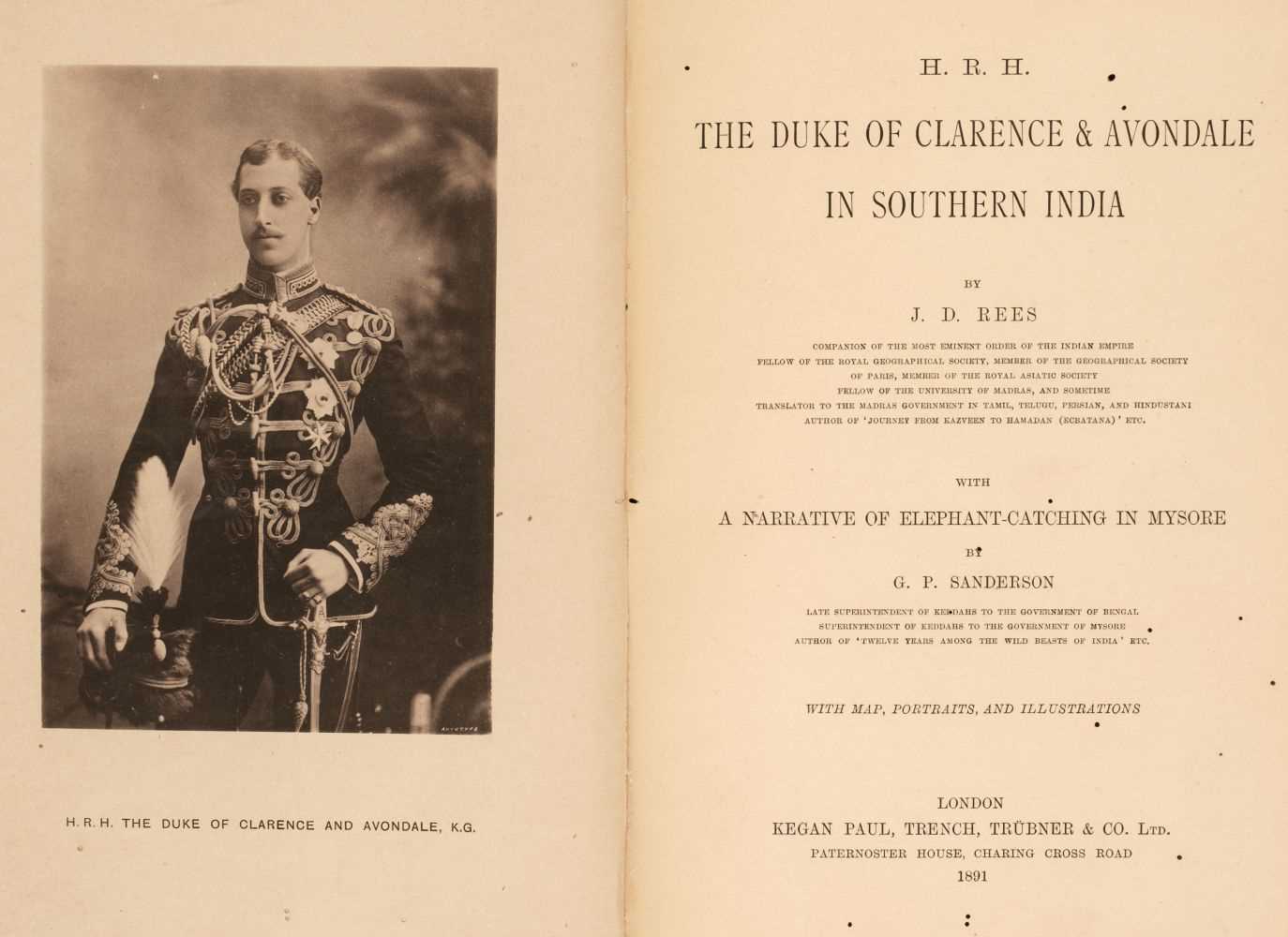 Lot 43 - Rees (John David). HRH the Duke of Clarence & Avondale in Southern India... , 1st edition, 1891