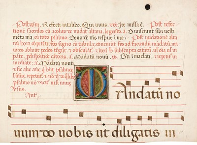 Lot 336 - Illuminated Leaf. A vellum sheet taken from an antiphonal