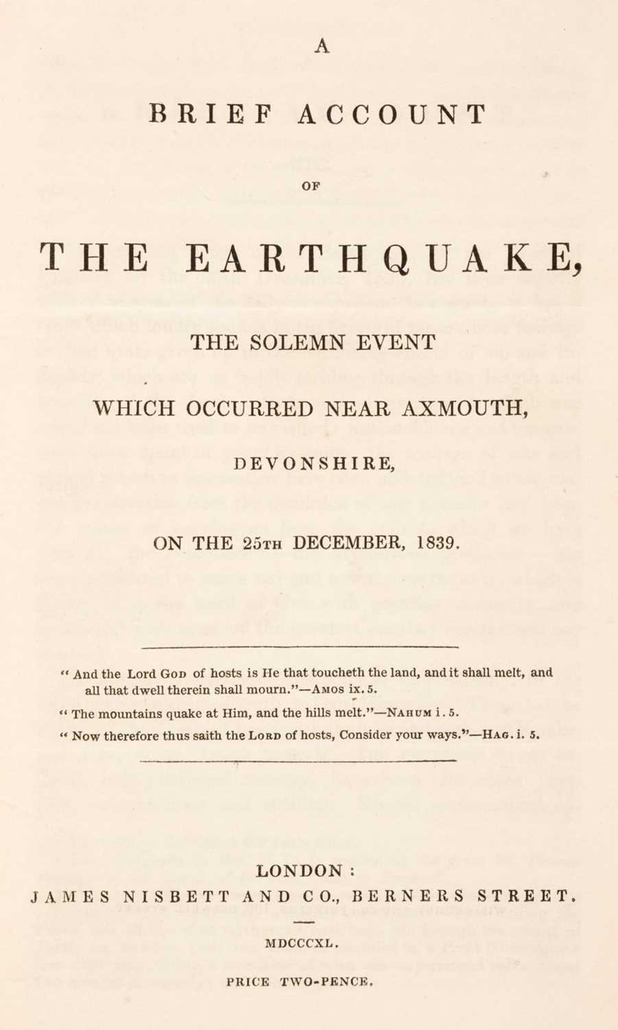 Lot 33 - Devon. A Brief Account of the Earthquake, 1840