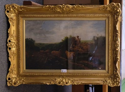 Lot 335 - English School (mid-19th century). Rural landscape with shepherd and flock