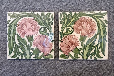 Lot 130 - Tiles. William De Morgan pottery tiles - Carnation pattern
